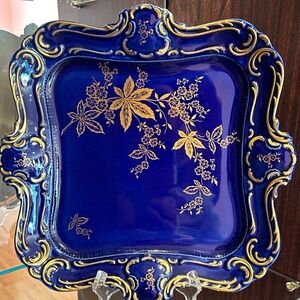 Lindner Cobalt and Gold Large Square Porcelain Platter